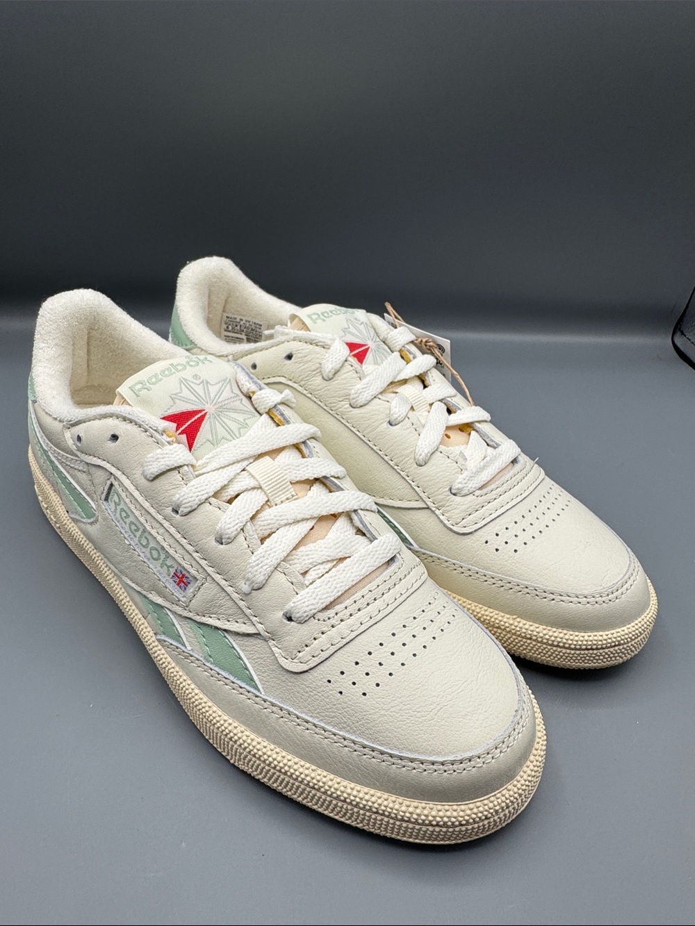 Reebok Women's Cream Sneakers with Mint and Red Details